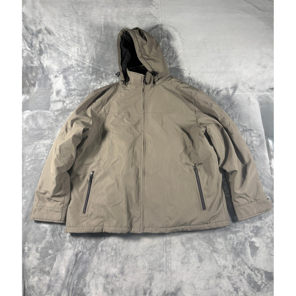 Sonoma Mens Hooded Full Zip Fleece Lined Jacket XXL Taupe Solid Detachable Hood